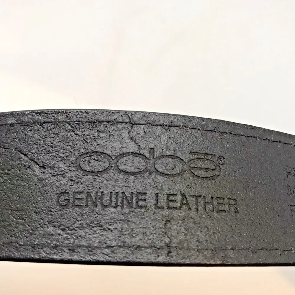 OOBE Black Leather Belt Women's size M 1 1/4” wide 38” long Overall Missing Loop